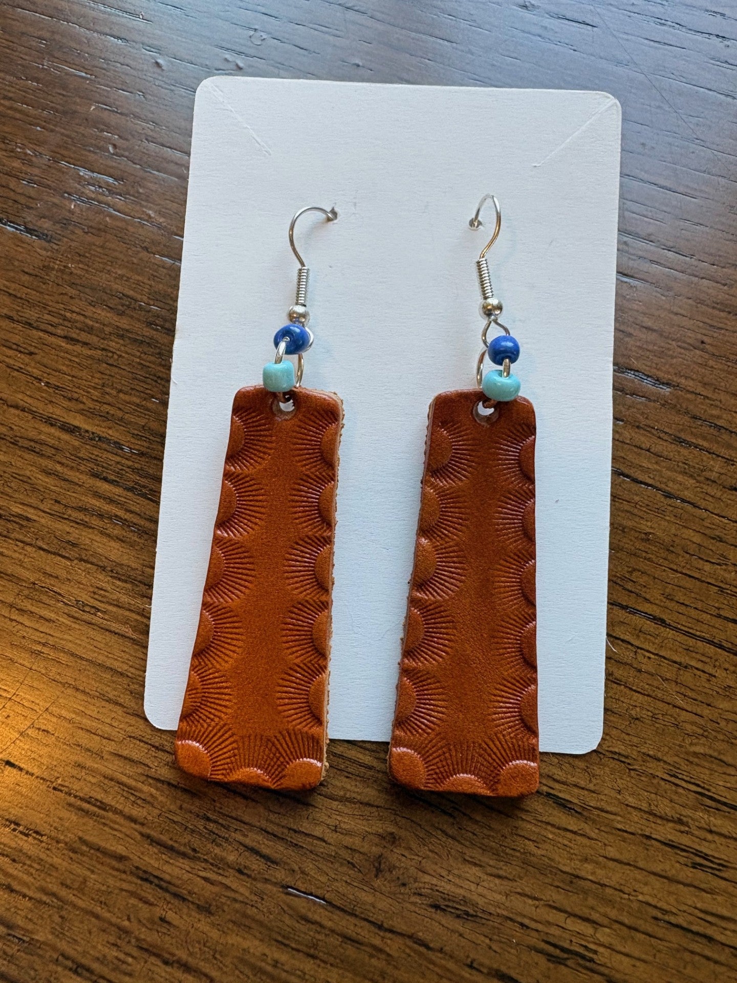 Hand tooled and dyed leather earrings Stella Farms Alpacas